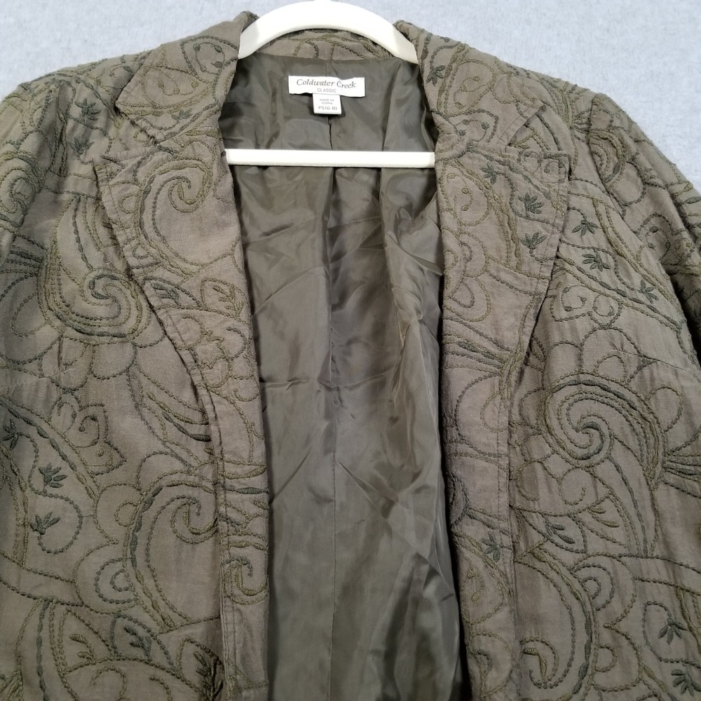 Coldwater Creek Blazer Women PS Petite Small Green Embroidery Jacket Artsy Open - Picture 2 of 10